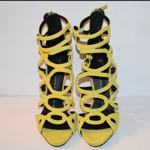 Giuseppe Zanotti Yellow Suede Strappy Heels - Picture 1 of 2